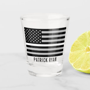 EMS Thin White Line American Flag Add Name Shot Glass