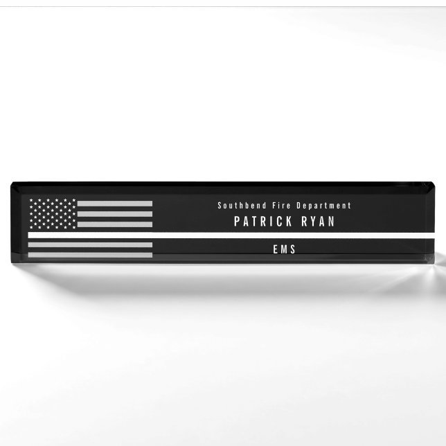 EMS Thin White Line American Flag Monogram Nameplate (Front)