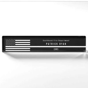 EMS Thin White Line American Flag Monogram Nameplate