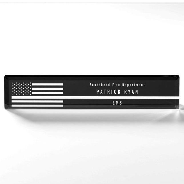EMS Thin White Line American Flag Monogram Nameplate (Front)
