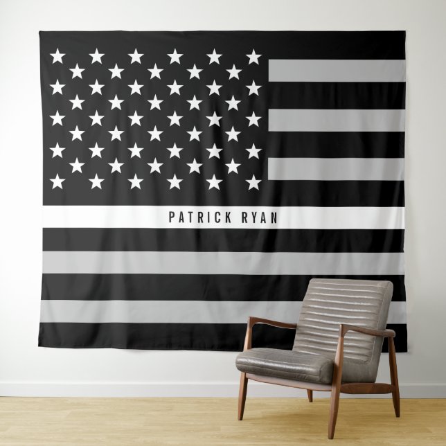 EMS Thin White Line American Flag Monogram Tapestry (In Situ (Horizontal))
