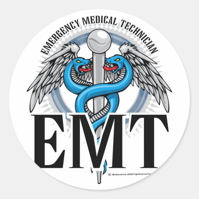 EMT Caduceus Blue Classic Round Sticker (Front)