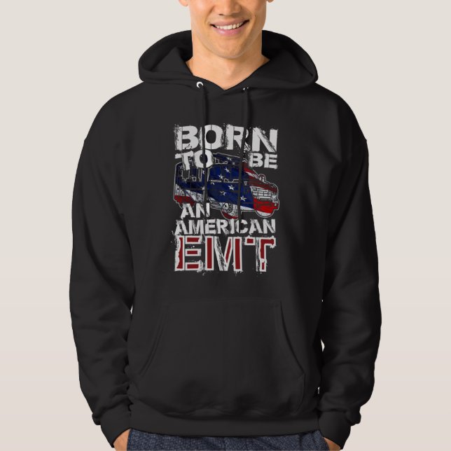EMT Distressed American USA Flag For EMTs Hoodie (Front)