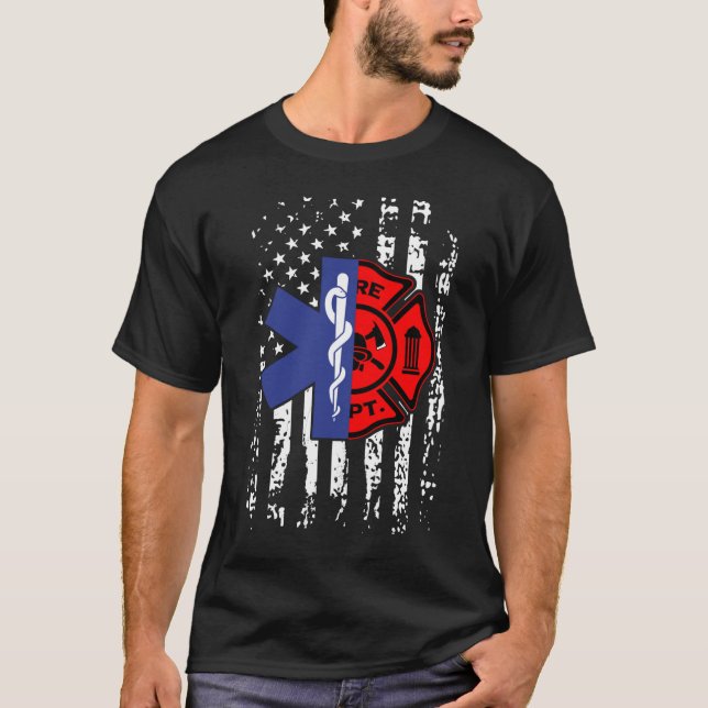 EMT Firefighter American Flag T-Shirt (Front)