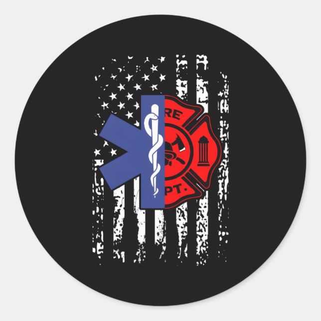 Emt Firefighter Firefighter American Flag Back Pri Classic Round Sticker (Front)