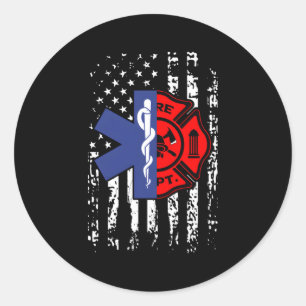 Emt Firefighter Firefighter American Flag Back Pri Classic Round Sticker