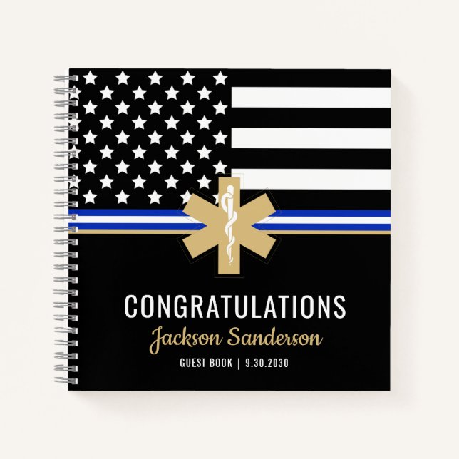 EMT First Responder Flag EMS Retirement Guest Book (Front)