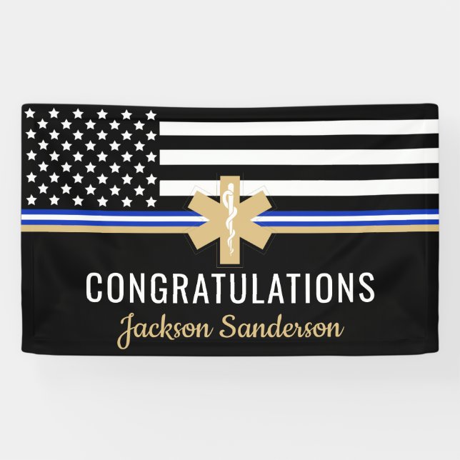 EMT First Responder White Line Flag EMS Retirement Banner (Horizontal)