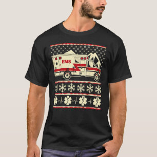EMT Funny Ugly Christmas Sweater with ambulance an