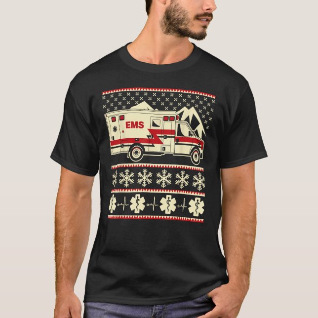 EMT Funny Ugly Christmas Sweater with ambulance an (Front)