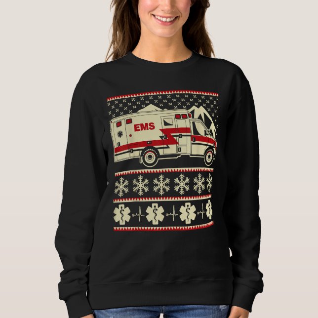 EMT Funny Ugly Christmas Sweater with ambulance an (Front)