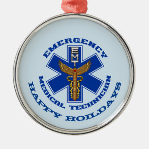 EMT Happy Holidays Metal Ornament