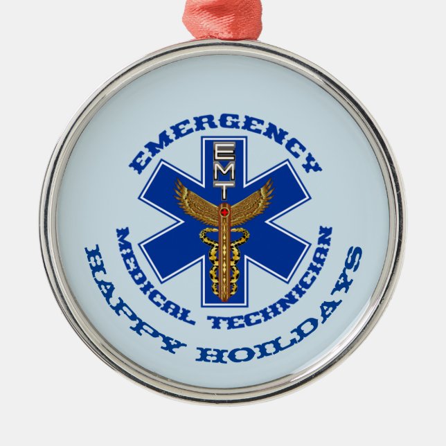 EMT Happy Holidays Metal Ornament (Front)