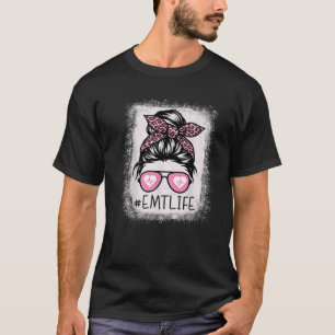 EMT Life Bleached S Pink Leopard Messy Bun EMT Lif T-Shirt