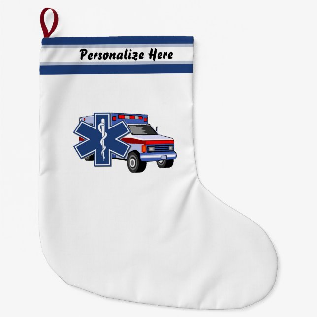 EMT Paramedic EMS Ambulance Large Christmas Stocking (Front)