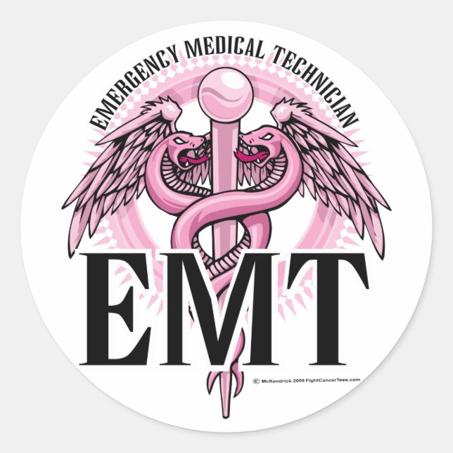 EMT Pink Caduceus Classic Round Sticker (Front)