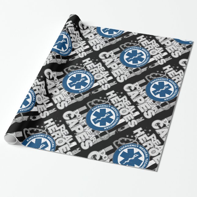 EMT Real Heroes Don't Wear Capes Wrapping Paper (Unrolled)