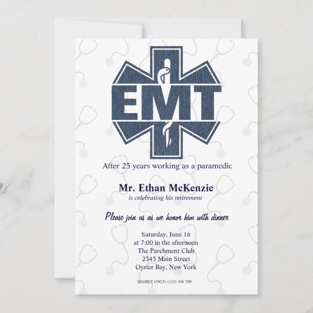 EMT retirement Denim texture Invitation (Front)
