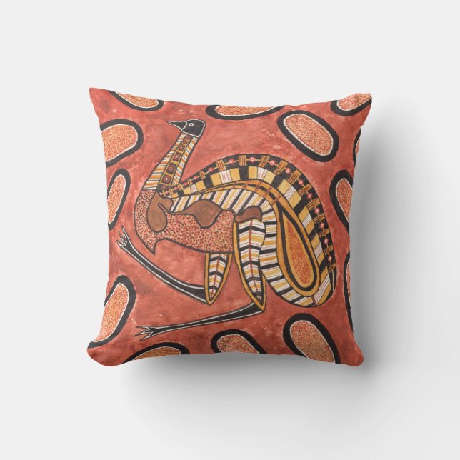 Emu Aboriginal Art Painting Throw Pillow (Front)