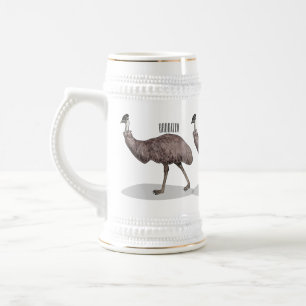 Emu bird cartoon illustration beer stein