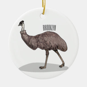 Emu bird cartoon illustration  ceramic ornament