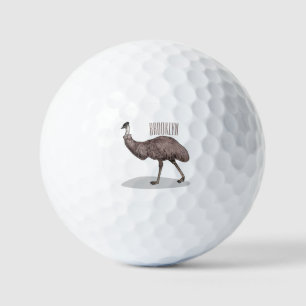 Emu bird cartoon illustration  golf balls