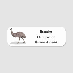 Emu bird cartoon illustration name tag
