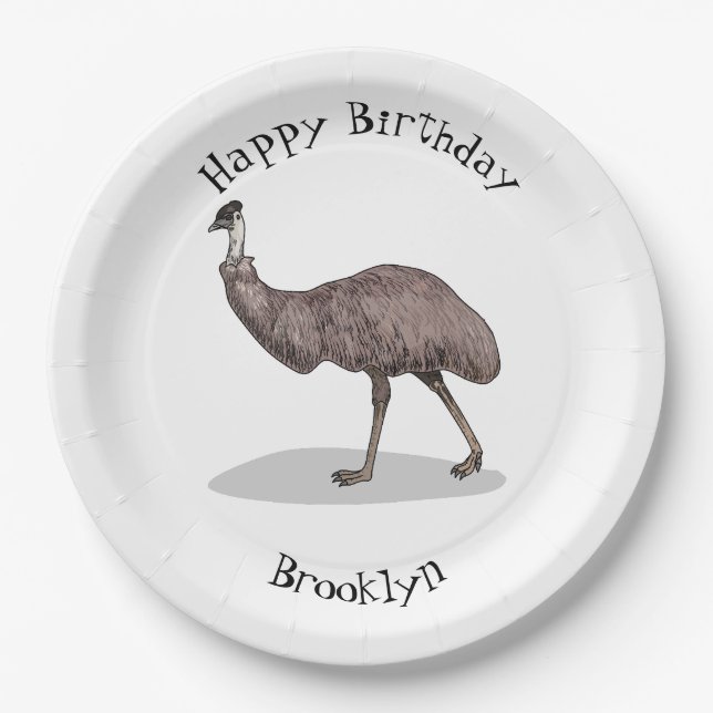 Emu bird cartoon illustration paper plate (Front)