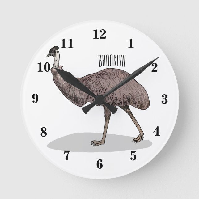 Emu bird cartoon illustration round clock (Front)
