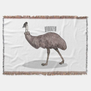 Emu bird cartoon illustration  throw blanket