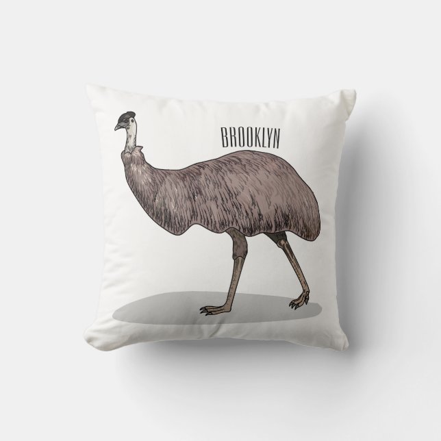 Emu bird cartoon illustration  throw pillow (Front)