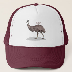 Emu bird cartoon illustration  trucker hat