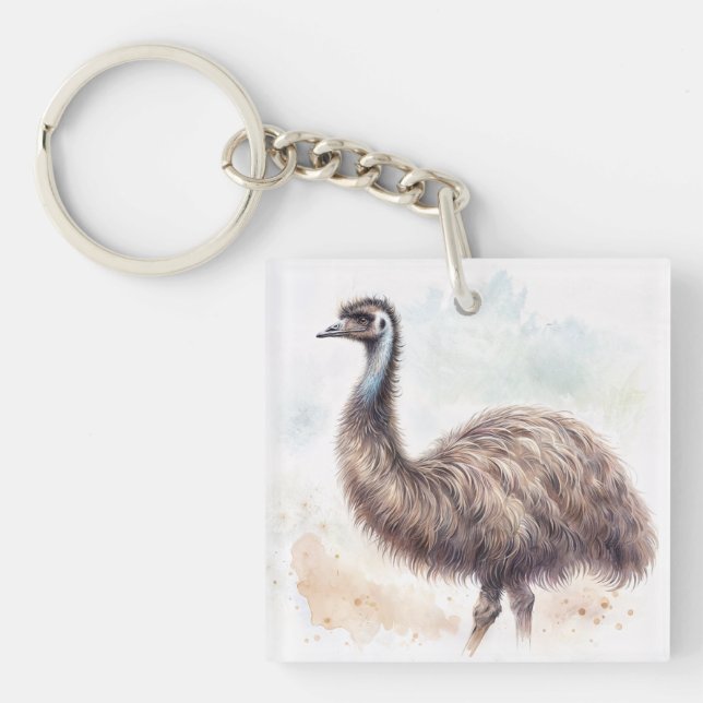 Emu Bird Watercolor Art Keychain (Front)
