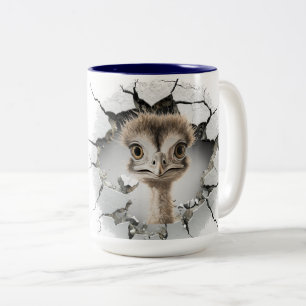 emu in a cracked wall Two-Tone coffee mug