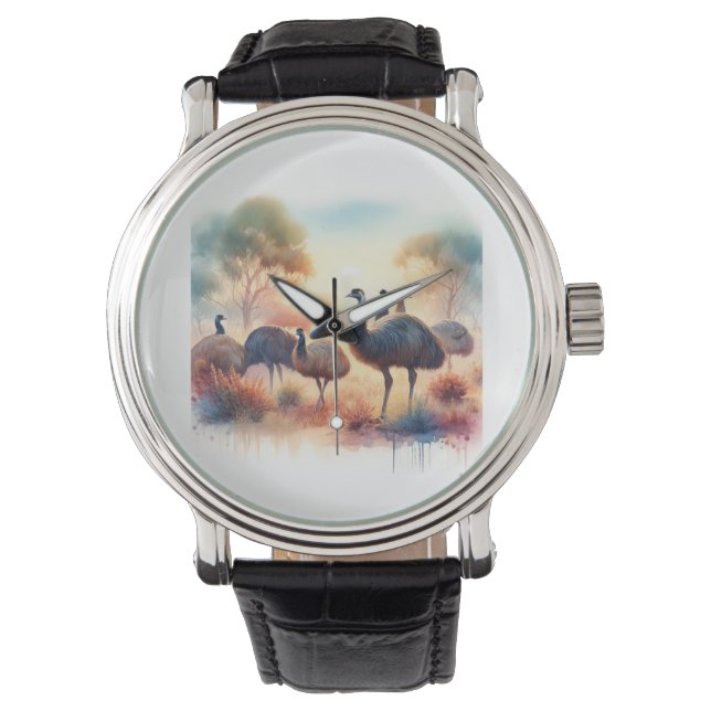 Emu Painting 040624AREF122 - Watercolor Watch (Front)