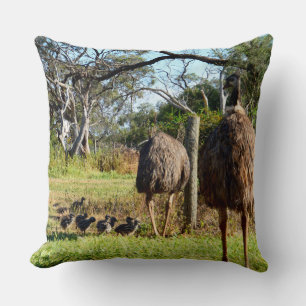 Emu Parents Taking Chicks For Walk, Throw Pillow