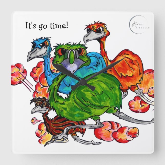 Emu Run Square Wall Clock (Front)