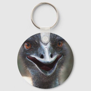 Emu saying HI! Open beak big brown eyes picture Keychain