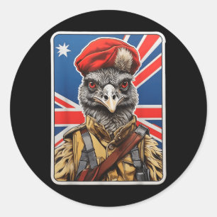 Emu War Hero Design - Emu In Military Uniform  Classic Round Sticker