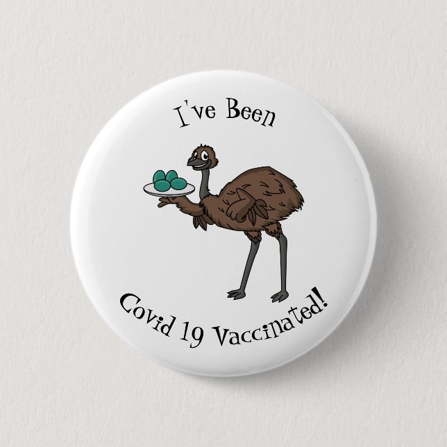 Emu with eggs cartoon illustration 2 inch round button (Front)