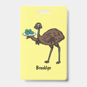 Emu with eggs cartoon illustration badge