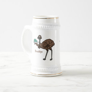 Emu with eggs cartoon illustration beer stein