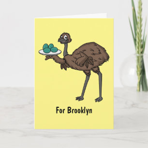 Emu with eggs cartoon illustration card