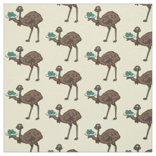 Emu with eggs cartoon illustration fabric