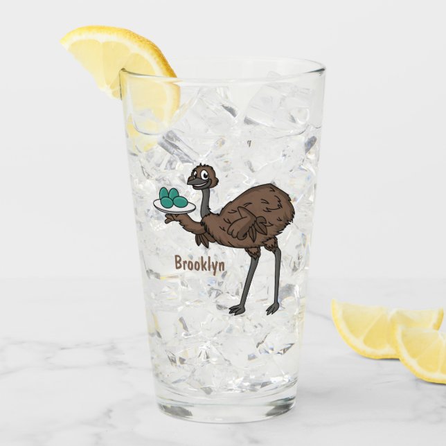 Emu with eggs cartoon illustration glass (Front Ice)