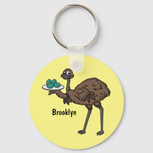 Emu with eggs cartoon illustration  keychain