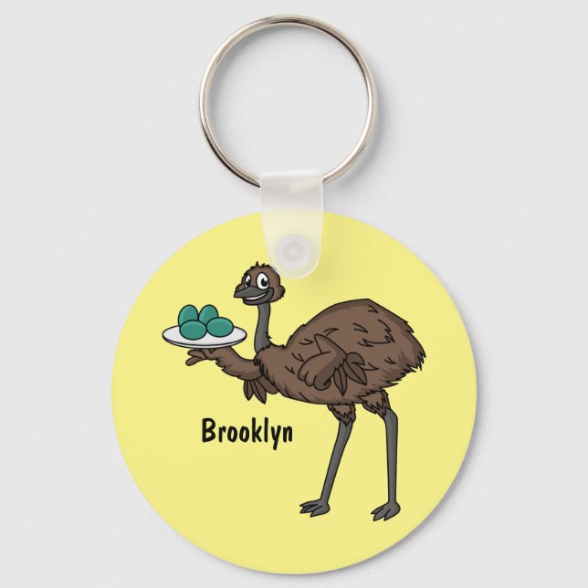 Emu with eggs cartoon illustration  keychain (Front)