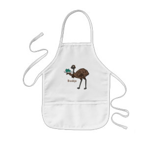 Emu with eggs cartoon illustration  kids apron