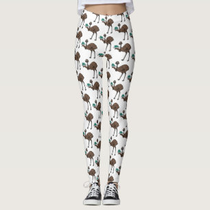 Emu with eggs cartoon illustration leggings