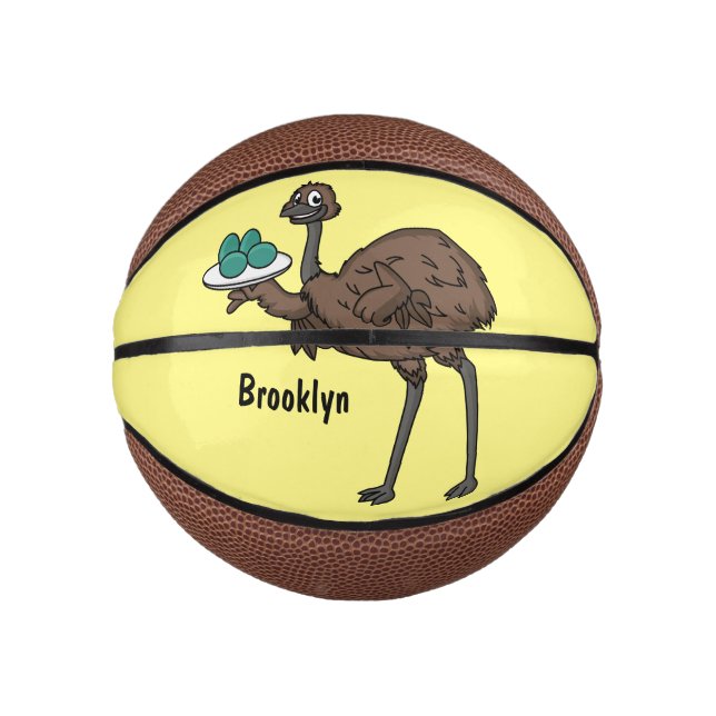 Emu with eggs cartoon illustration mini basketball (Front)
